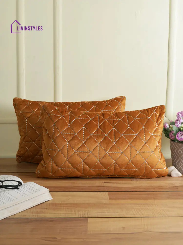 Eyda Super Soft Rust Color Set Of 2 Quilted Cushion Cover-12X20 Inch