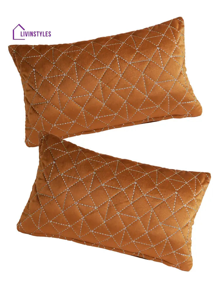 Eyda Super Soft Rust Color Set Of 2 Quilted Cushion Cover-12X20 Inch