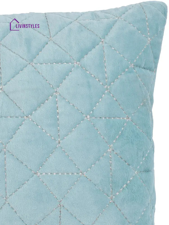 Eyda Super Soft Velvet Aqua Color Set Of 2 Quilted Cushion Cover-12X20 Inch