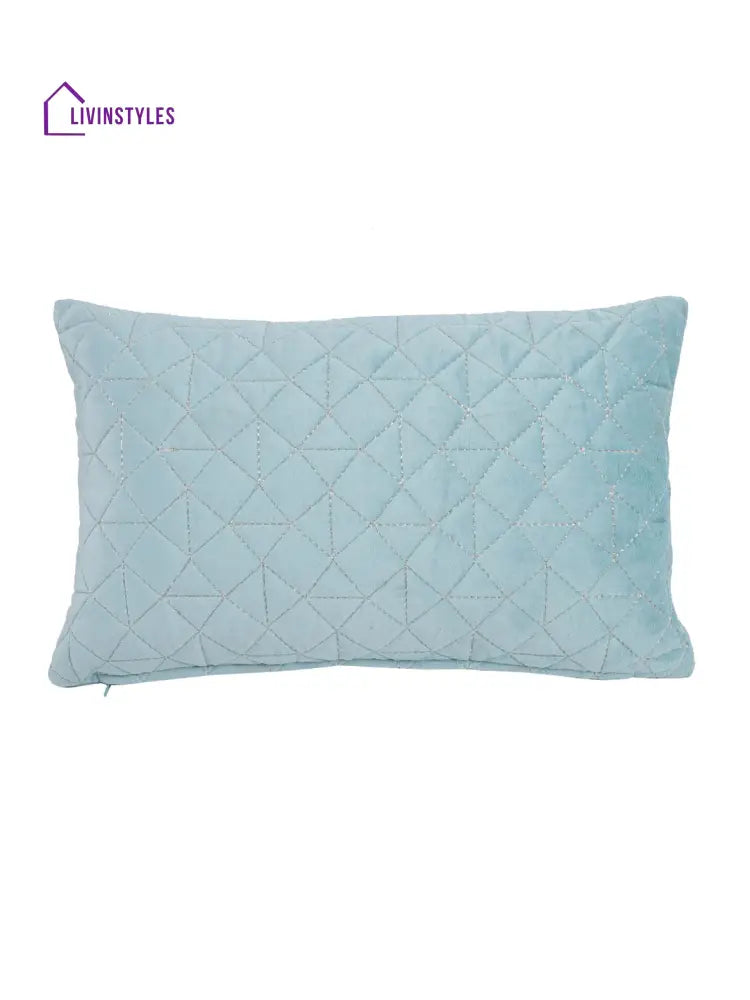 Eyda Super Soft Velvet Aqua Color Set Of 2 Quilted Cushion Cover-12X20 Inch