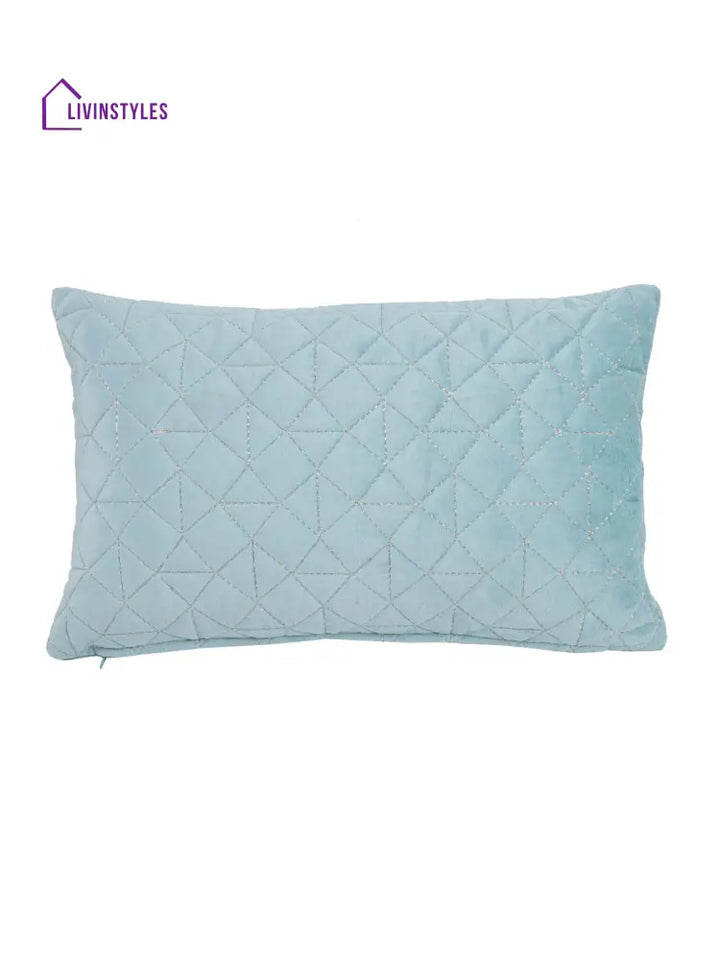 Eyda Super Soft Velvet Aqua Color Set Of 2 Quilted Cushion Cover-12X20 Inch