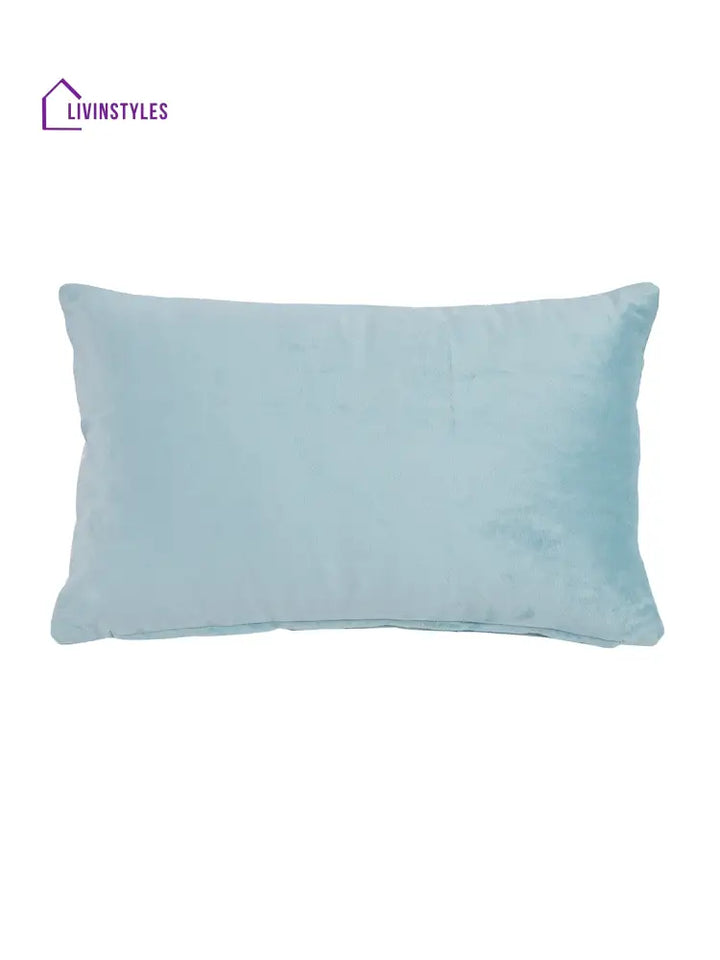 Eyda Super Soft Velvet Aqua Color Set Of 2 Quilted Cushion Cover-12X20 Inch