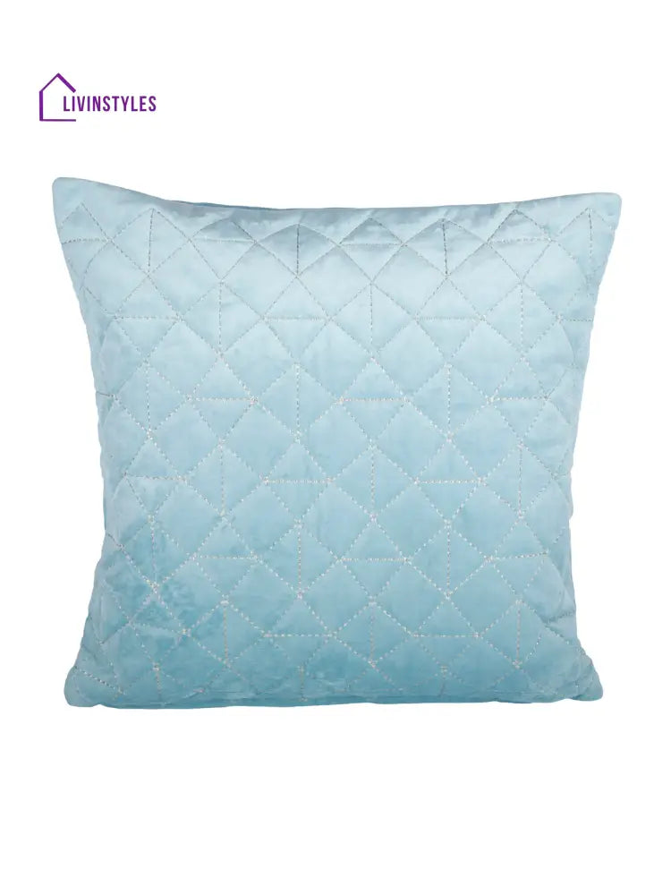 Eyda Super Soft Velvet Aqua Color Set Of 2 Quilted Cushion Cover-18X18 Inch