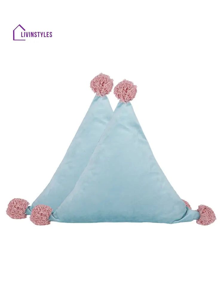 Eyda Super Soft Velvet Aqua Color Set Of 2 Triangle Filled Cushion-15X15X15 Inch