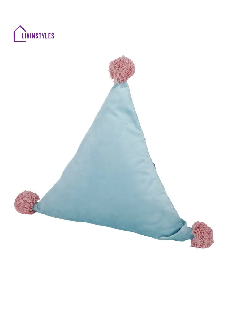 Eyda Super Soft Velvet Aqua Color Set Of 2 Triangle Filled Cushion-15X15X15 Inch