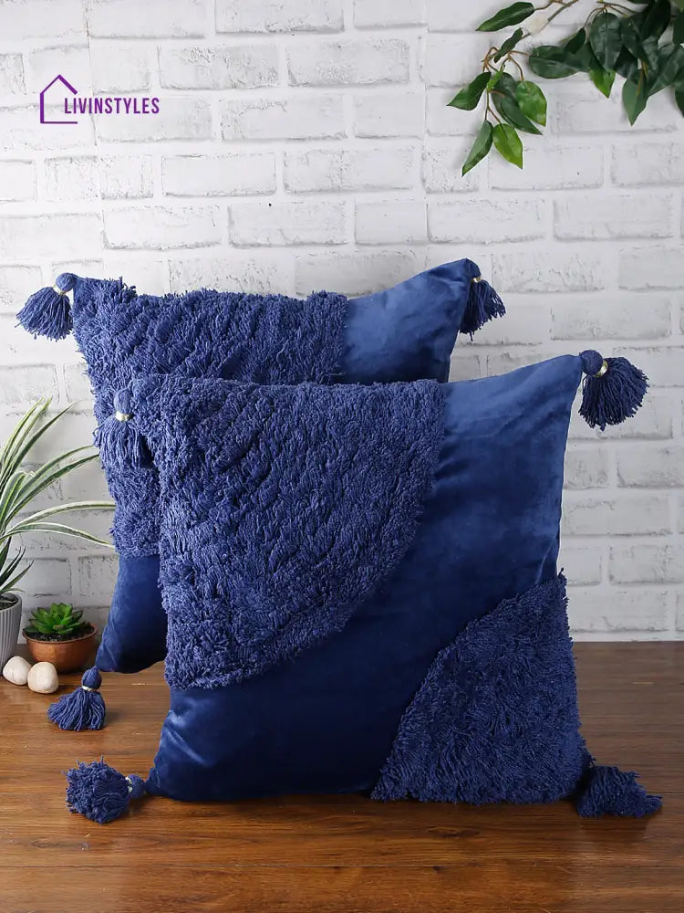 Eyda Super Soft Velvet Blue Color Set Of 2 Cushion Cover-18X18 Inch