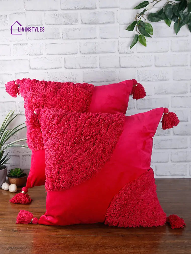 Eyda Super Soft Velvet Fuchsia Color Set Of 2 Cushion Cover-18X18 Inch