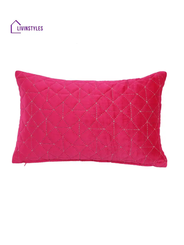 Eyda Super Soft Velvet Fuchsia Color Set Of 2 Quilted Cushion Cover-12X20 Inch