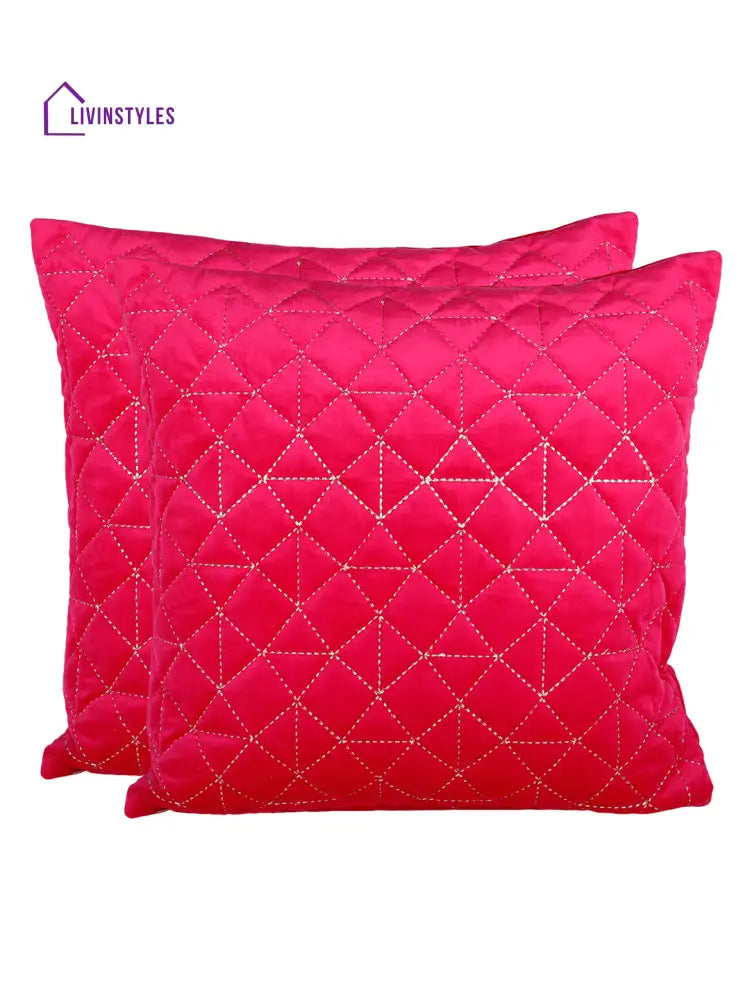 Eyda Super Soft Velvet Fuchsia Color Set Of 2 Quilted Cushion Cover-18X18 Inch