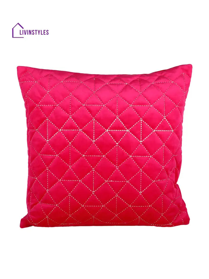 Eyda Super Soft Velvet Fuchsia Color Set Of 2 Quilted Cushion Cover-18X18 Inch