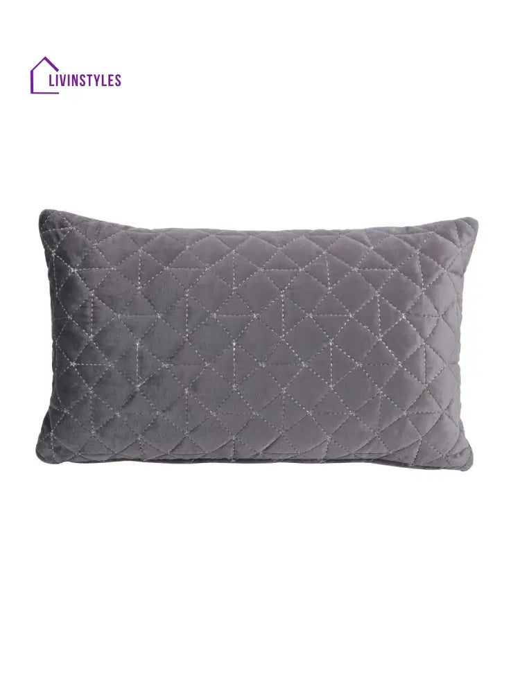 Eyda Super Soft Velvet Grey Color Set Of 2 Quilted Cushion Cover-12X20 Inch