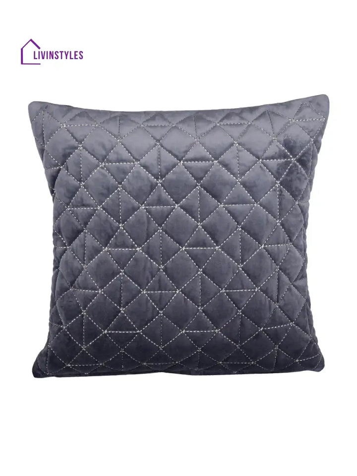 Eyda Super Soft Velvet Grey Color Set Of 2 Quilted Cushion Cover-18X18 Inch