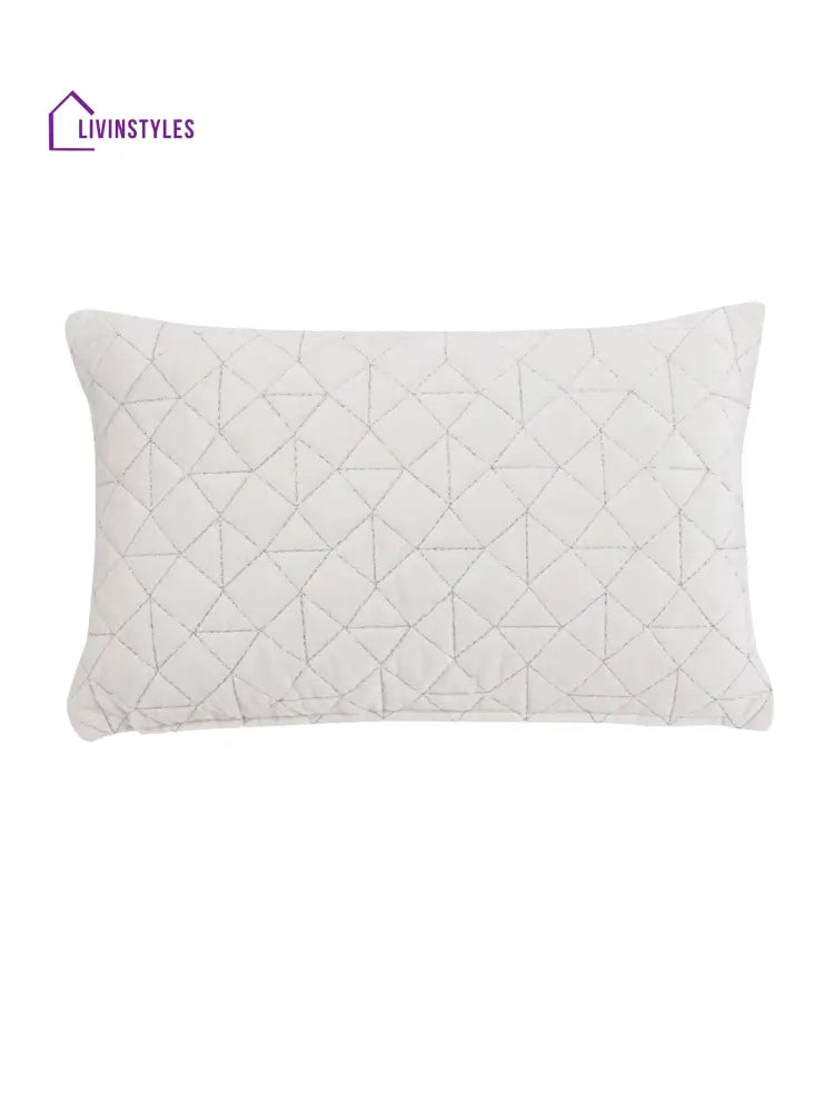 Eyda Super Soft Velvet Ivory Color Set Of 2 Quilted Cushion Cover-12X20 Inch