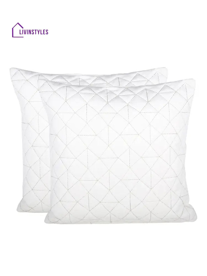 Eyda Super Soft Velvet Ivory Color Set Of 2 Quilted Cushion Cover-18X18 Inch