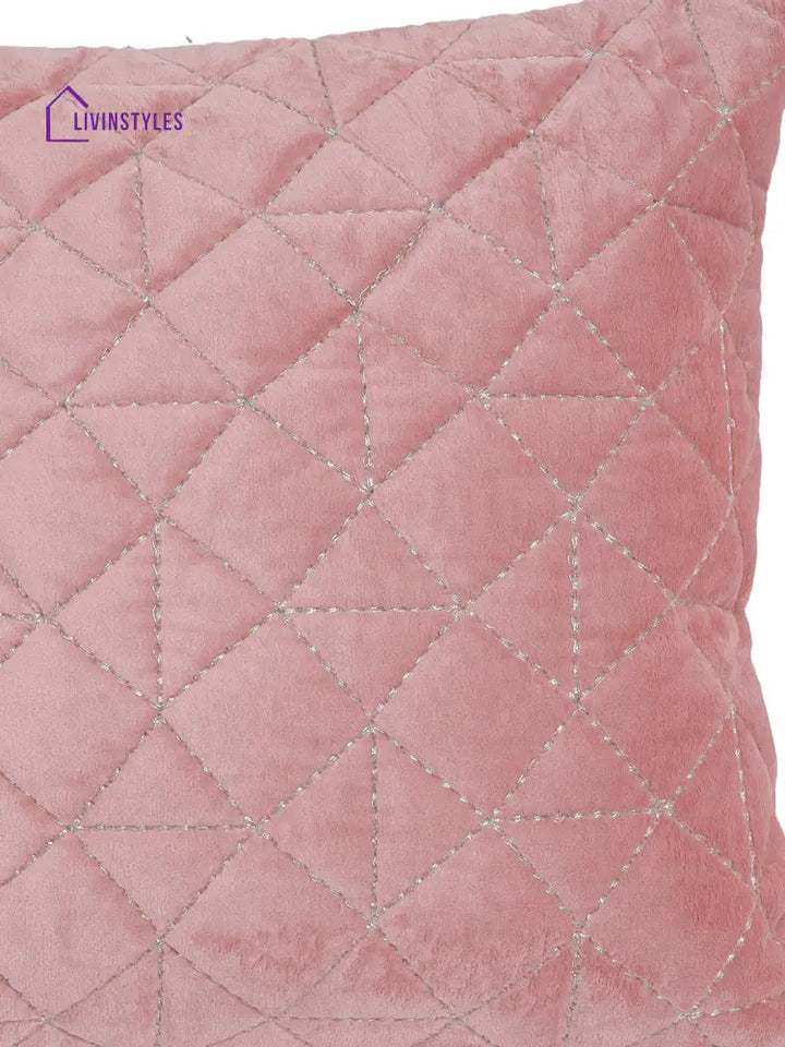 Eyda Super Soft Velvet Peach Color Set Of 2 Quilted Cushion Cover-12X20 Inch