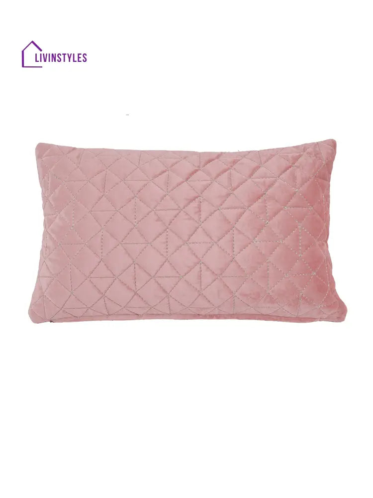 Eyda Super Soft Velvet Peach Color Set Of 2 Quilted Cushion Cover-12X20 Inch