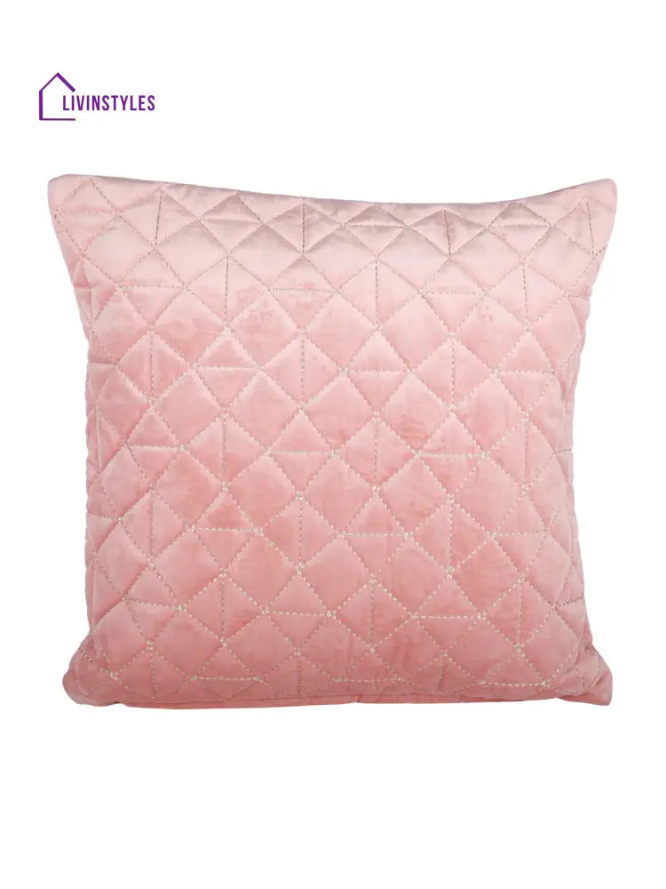 Eyda Super Soft Velvet Peach Color Set Of 2 Quilted Cushion Cover-18X18 Inch