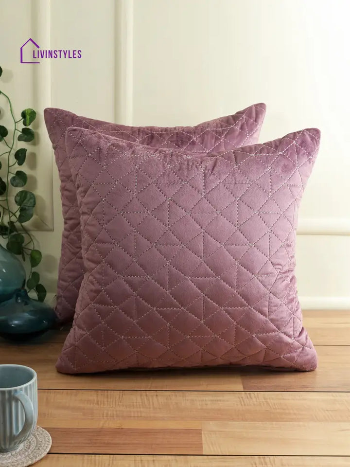 Eyda Super Soft Velvet Purple Color Set Of 2 Quilted Cushion Cover-18X18 Inch