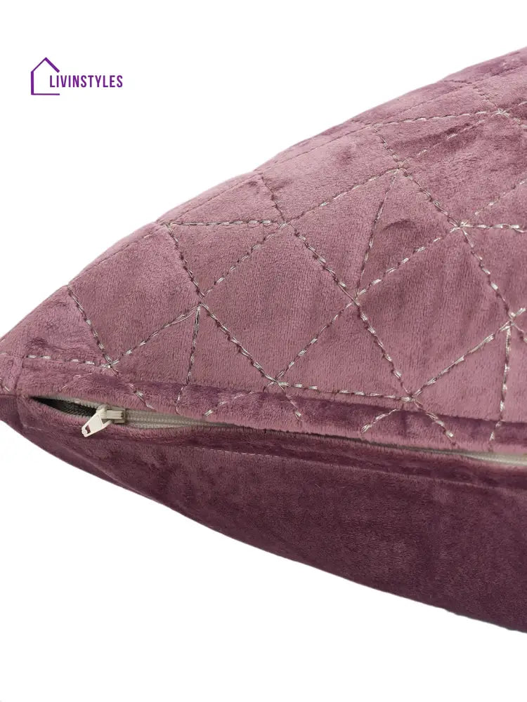 Eyda Super Soft Velvet Purple Color Set Of 2 Quilted Cushion Cover-18X18 Inch