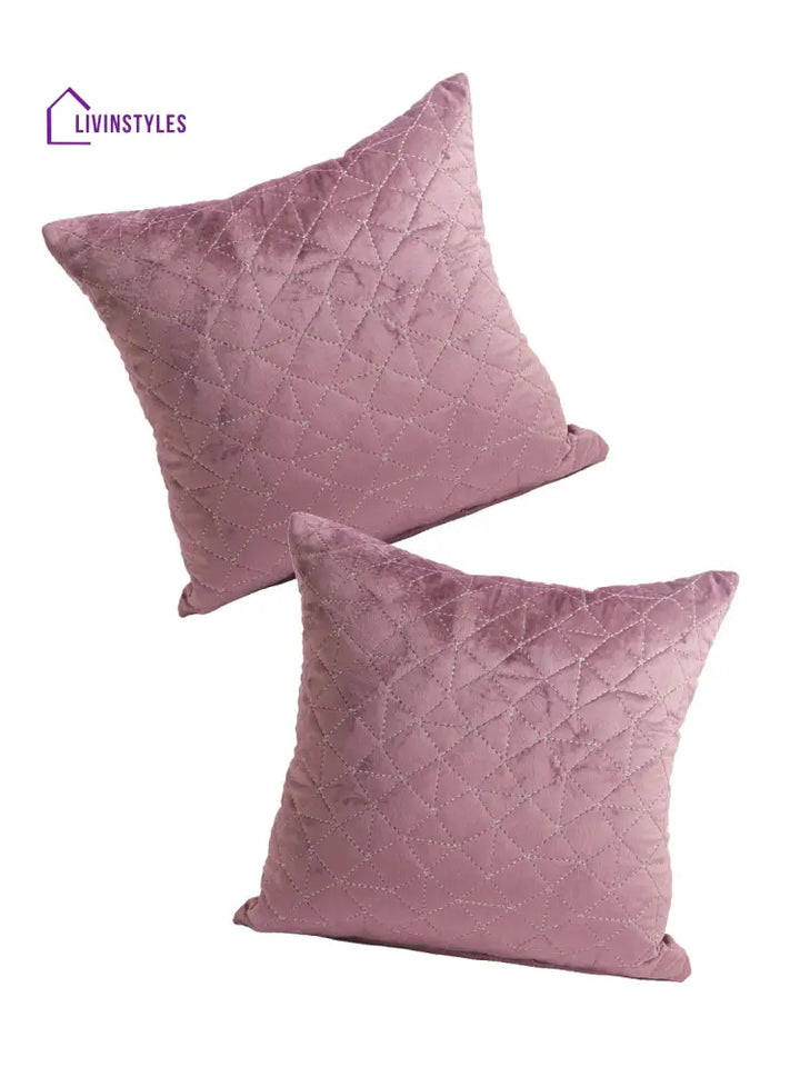 Eyda Super Soft Velvet Purple Color Set Of 2 Quilted Cushion Cover-18X18 Inch