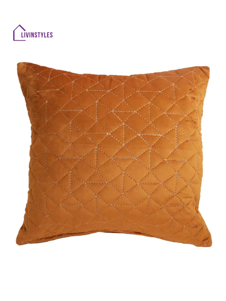 Eyda Super Soft Velvet Rust Color Set Of 2 Quilted Cushion Cover-18X18 Inch