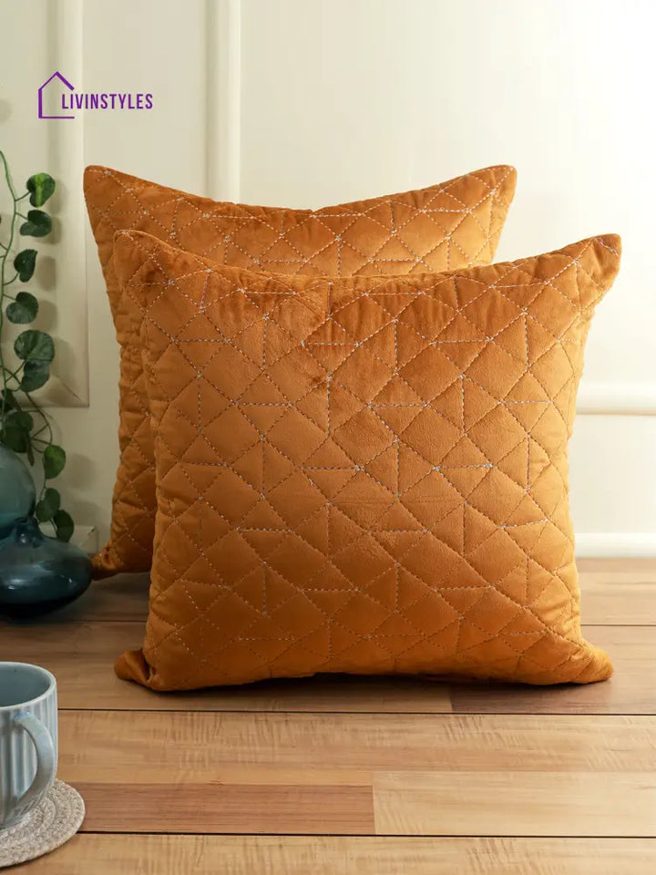 Eyda Super Soft Velvet Rust Color Set Of 2 Quilted Cushion Cover-18X18 Inch