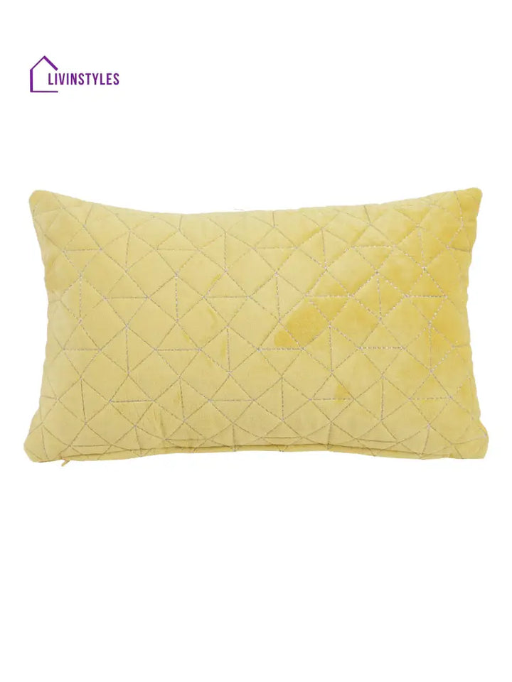 Eyda Super Soft Velvet Yellow Color Set Of 2 Quilted Cushion Cover-12X20 Inch