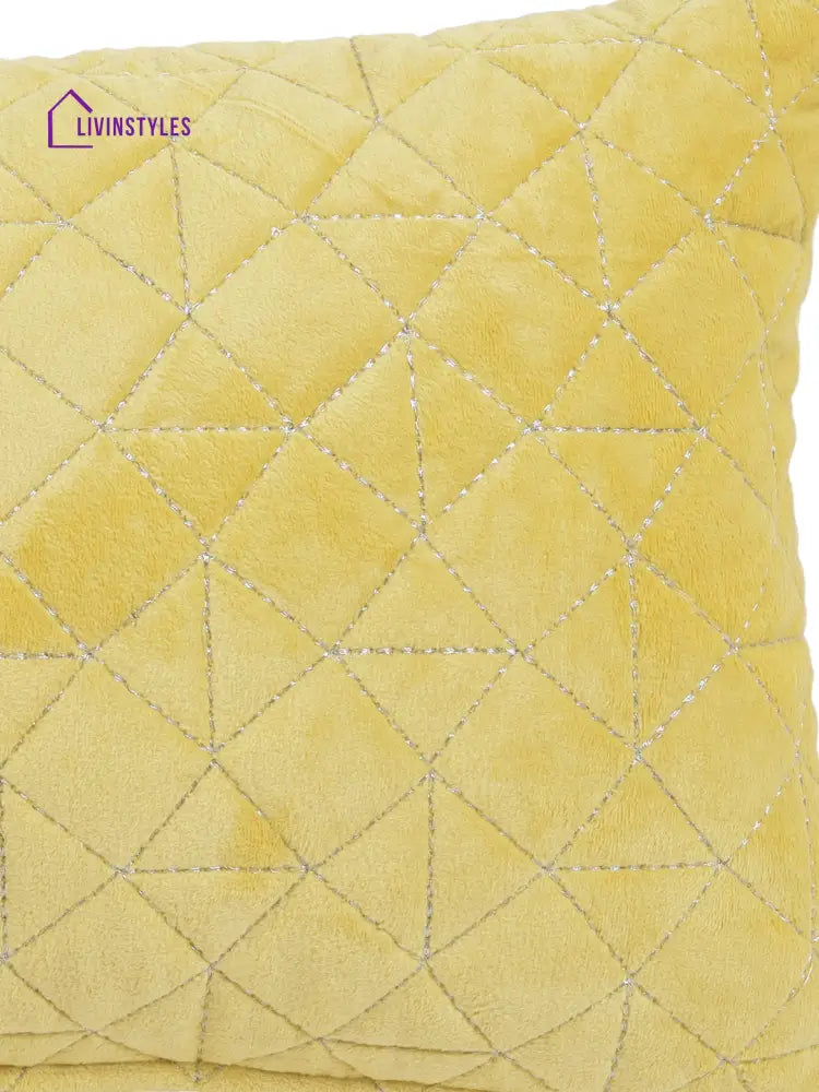 Eyda Super Soft Velvet Yellow Color Set Of 2 Quilted Cushion Cover-12X20 Inch