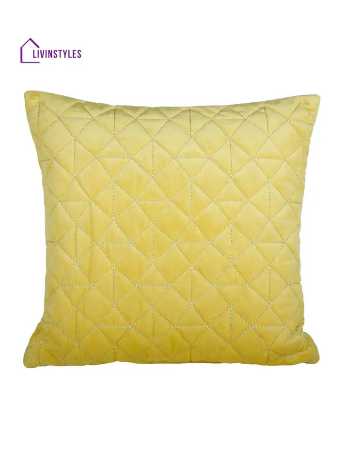 Eyda Super Soft Velvet Yellow Color Set Of 2 Quilted Cushion Cover-18X18 Inch