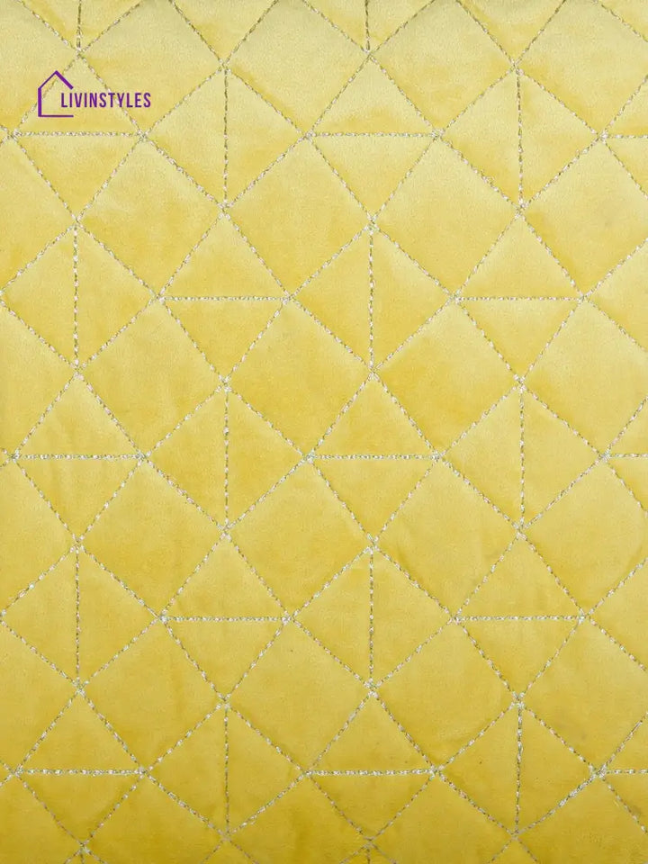 Eyda Super Soft Velvet Yellow Color Set Of 2 Quilted Cushion Cover-18X18 Inch