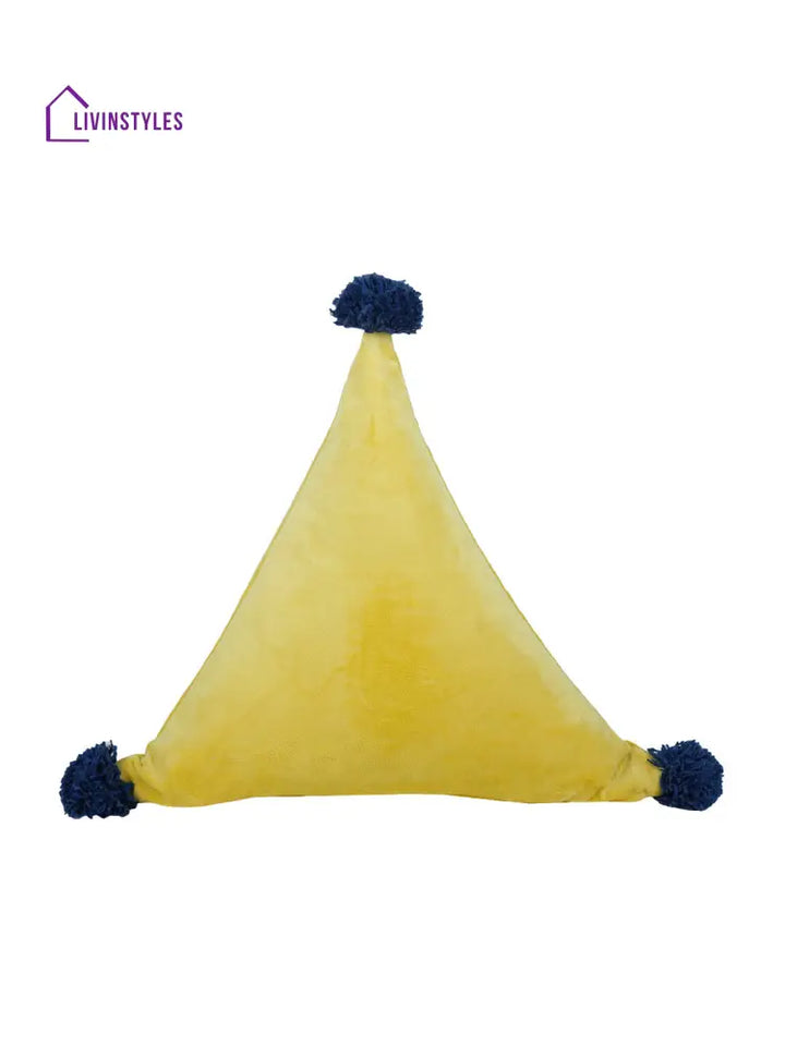 Eyda Super Soft Velvet Yellow Color Set Of 2 Triangle Filled Cushion-15X15X15 Inch