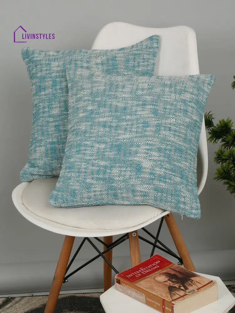 Eyda Teal Cotton Solid Cushion Cover Set Of 2