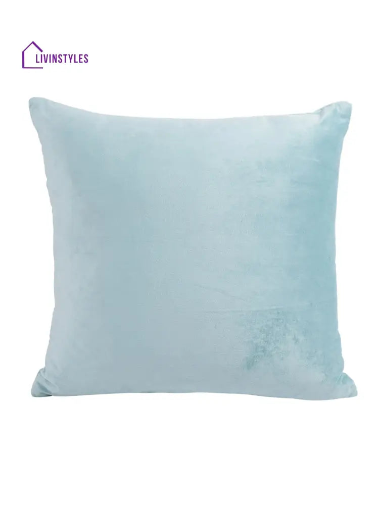 Eyda Velvet Aqua Color Beaded Sequin Cushion Cover Set Of 2-18X18 Inch