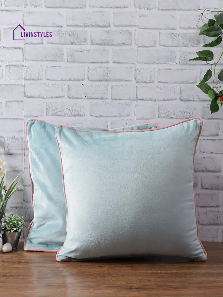 Eyda Velvet Aqua Color Cushion Cover Set Of 2-18X18 Inch