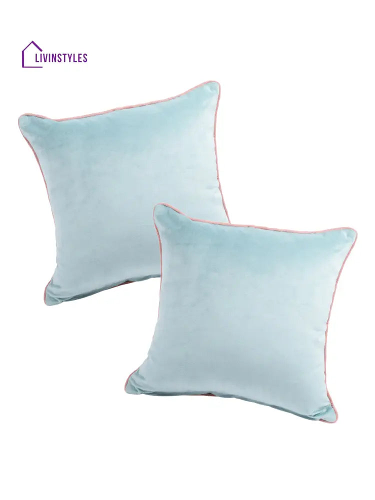 Eyda Velvet Aqua Color Cushion Cover Set Of 2-18X18 Inch