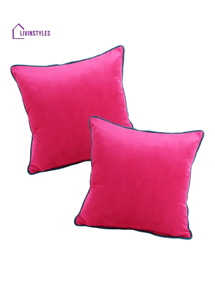 Eyda Velvet Fuchsia Color Cushion Cover Set Of 2-18X18 Inch