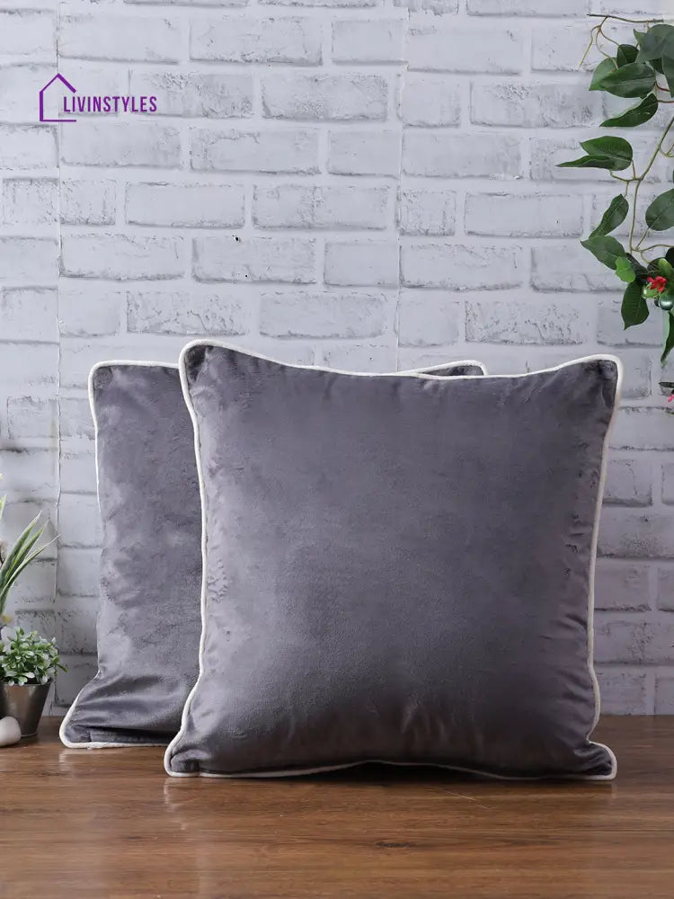 Eyda Velvet Grey Color Cushion Cover Set Of 2-18X18 Inch