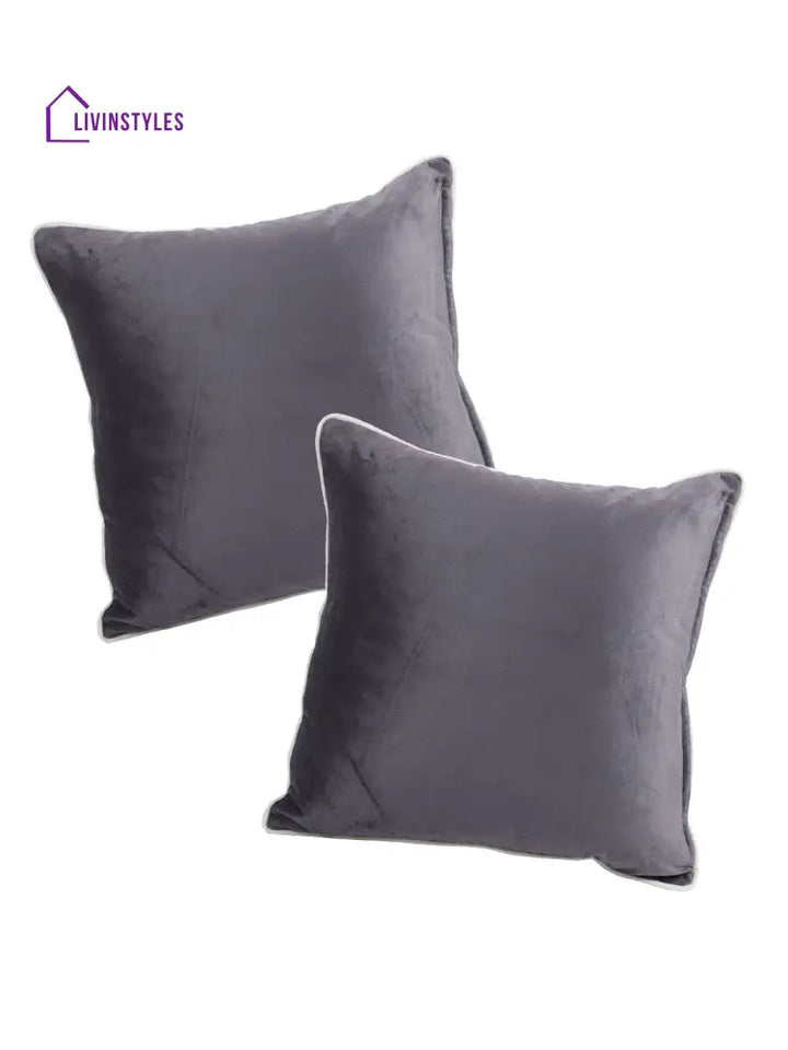 Eyda Velvet Grey Color Cushion Cover Set Of 2-18X18 Inch