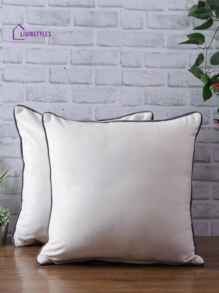 Eyda Velvet Ivory Color Cushion Cover Set Of 2-18X18 Inch