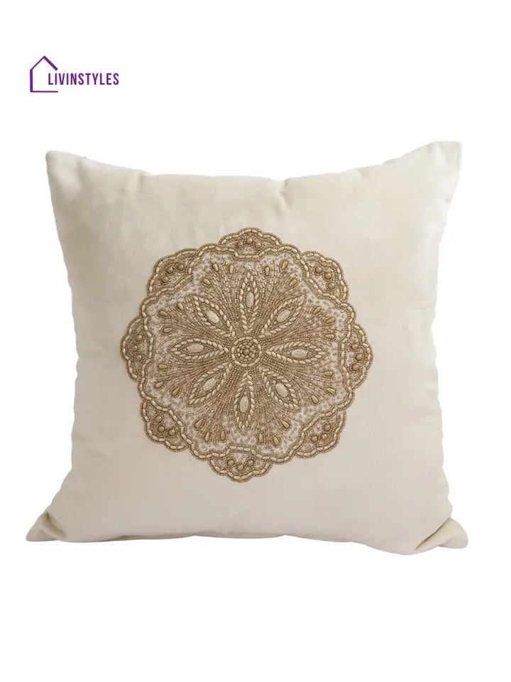 Eyda Velvet Ivory Color Set Of 2 Quilted Cushion Cover-18X18 Inch