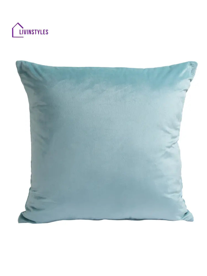 Eyda Velvet Turquoise Blue Color Beaded Sequin Set Of 2 Cushion Cover-18X18 Inch