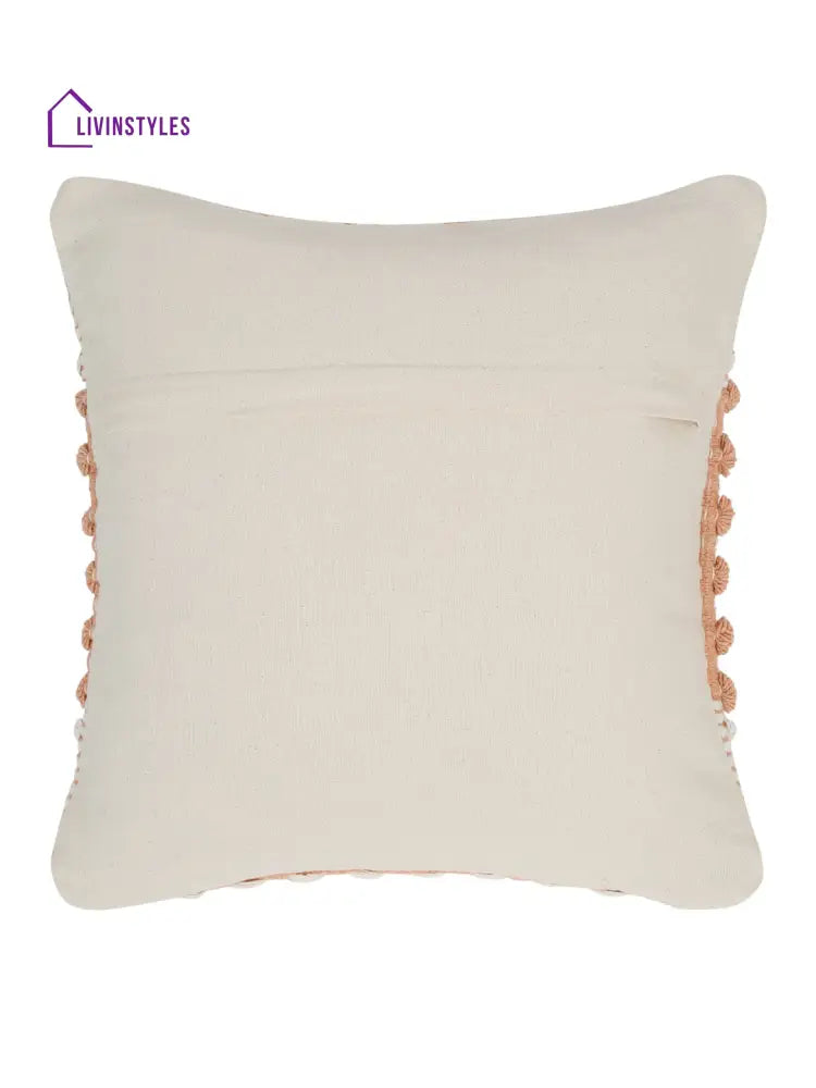 Eyda White & Peach Cotton Hand Woven Cushion Cover Set Of 2