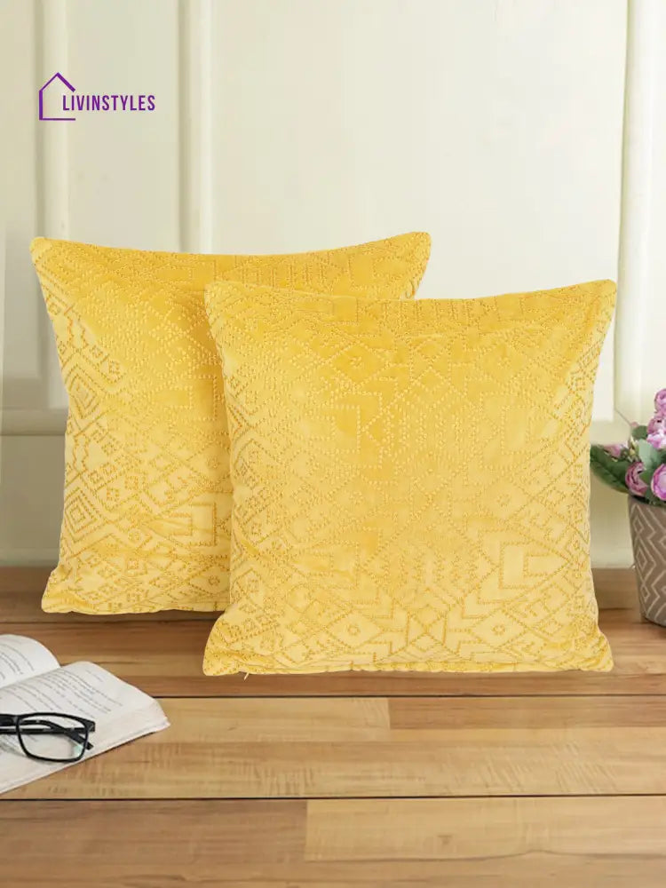 Eyda Yellow Velvet Cushion Covers Set Of 2