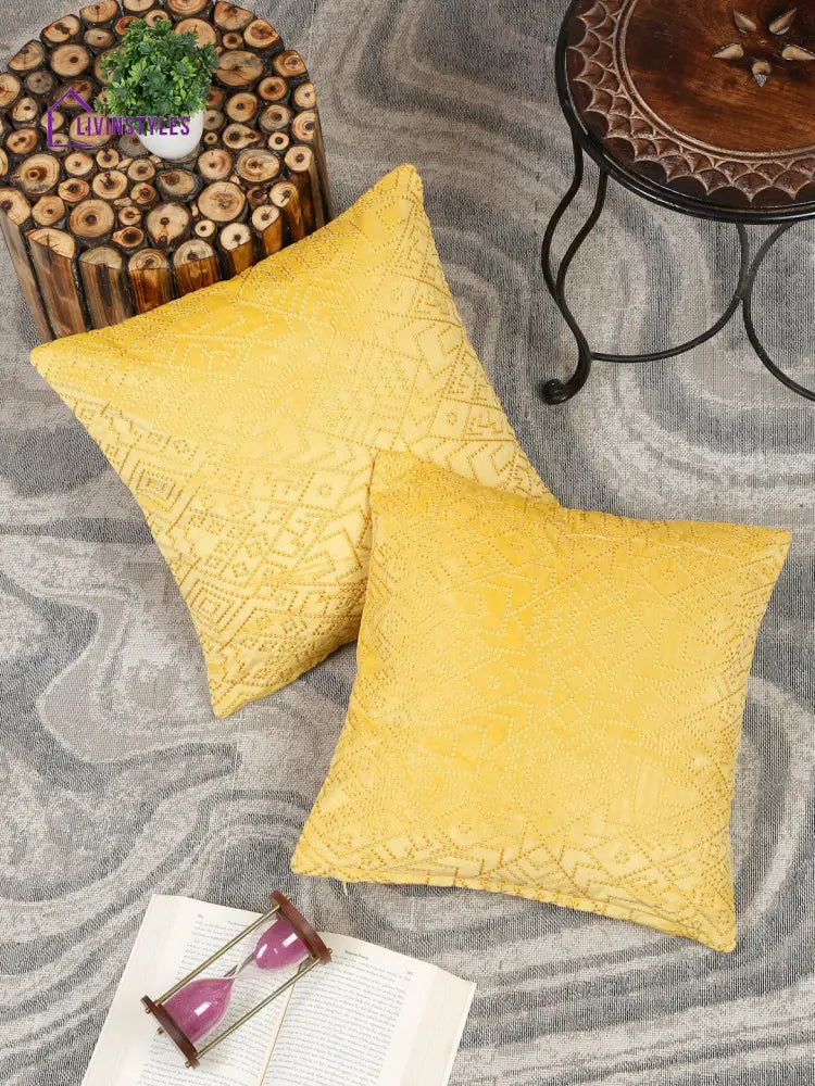 Eyda Yellow Velvet Cushion Covers Set Of 2