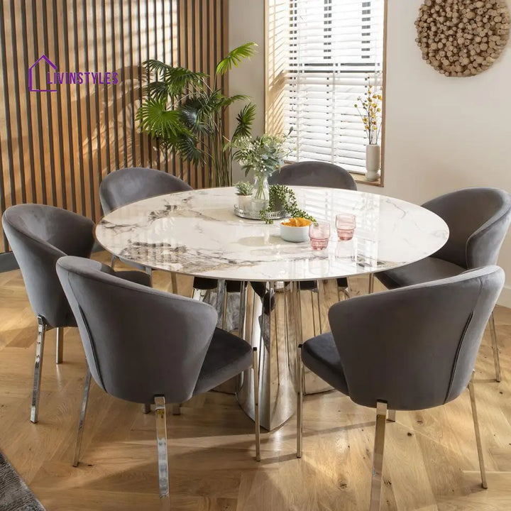 Falguni 6 Seat Round Ceramic Dining Set Grey