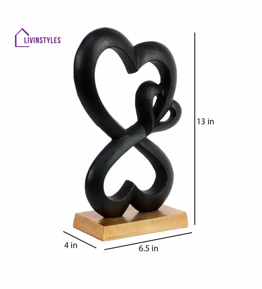 Family Heart Black And Gold Base Raw Finish Small Sculpture