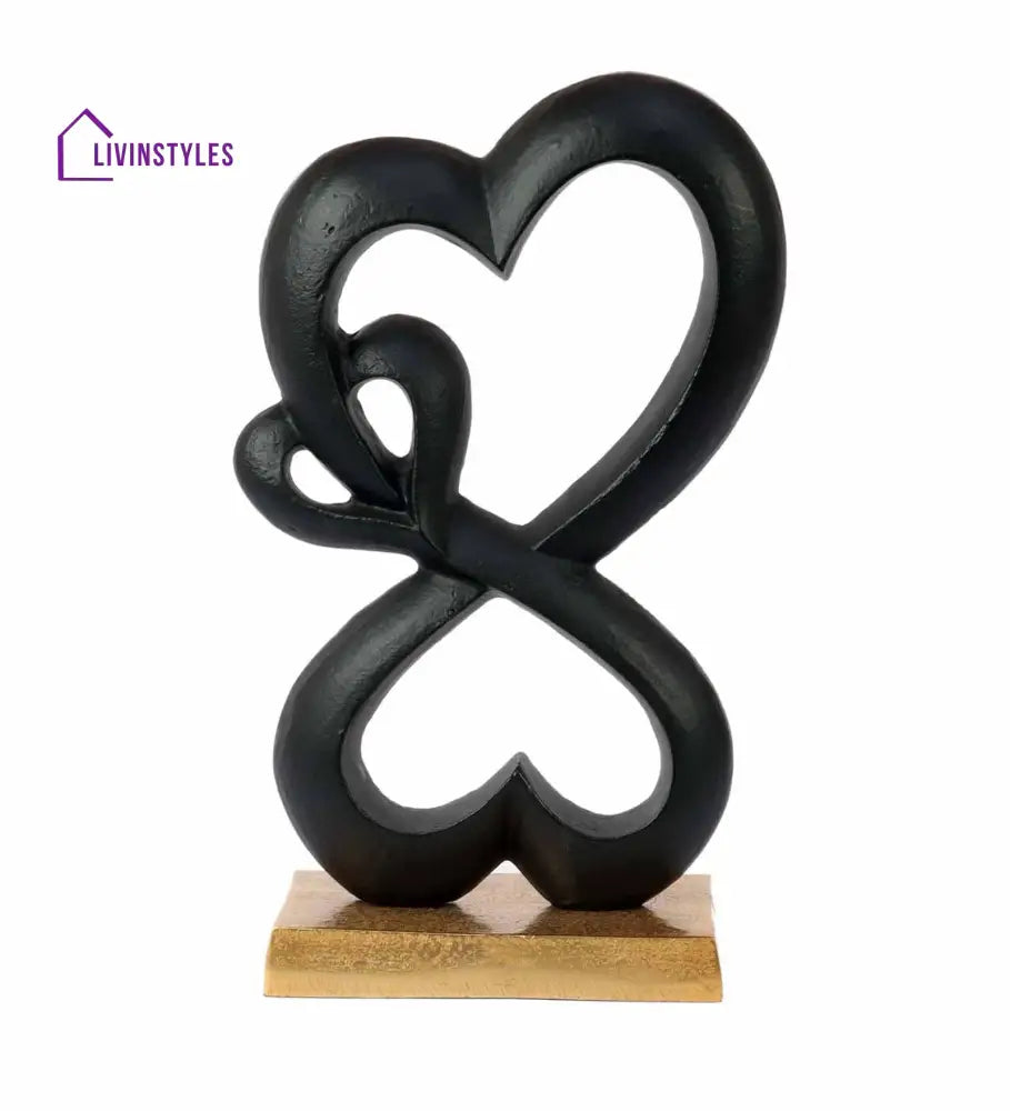 Family Heart Black And Gold Base Raw Finish Small Sculpture