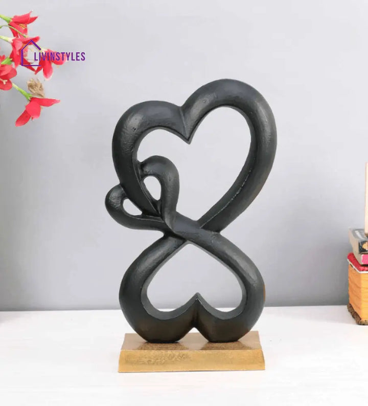 Family Heart Black And Gold Base Raw Finish Small Sculpture