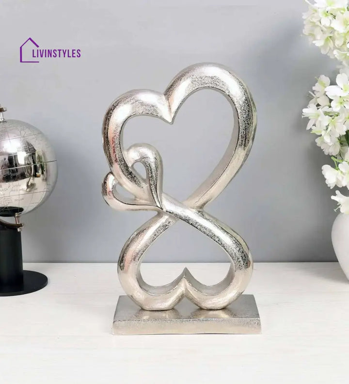 Family Heart Silver Raw Finish Large Sculpture