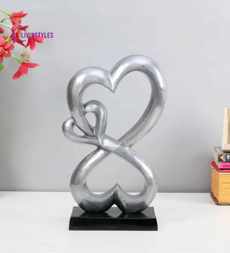 Family Heart Vblue And Black Base Raw Finish Small Sculpture